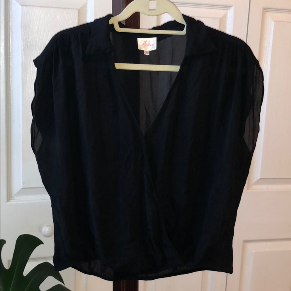 Parker black silk cross front top